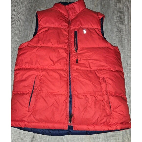 Polo by Ralph Lauren Youth Large 14/16 100% Down Puffer Vest Reversible Red Blue - Picture 1 of 5